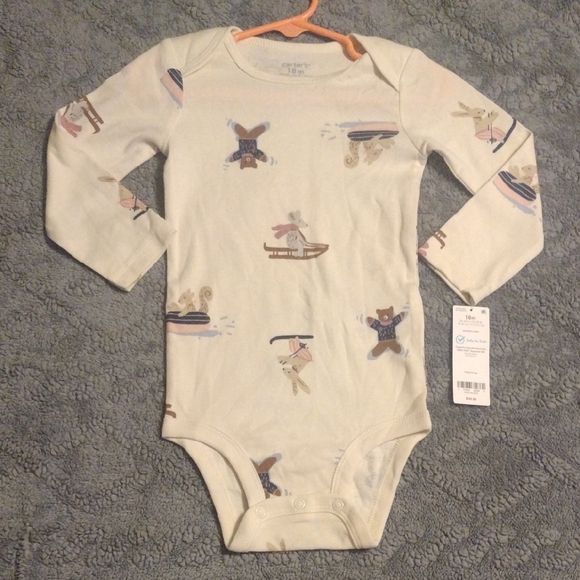 Carter's Other - Carter's Cream Long-Sleeve Baby One-Piece with Woodland Winter Prints